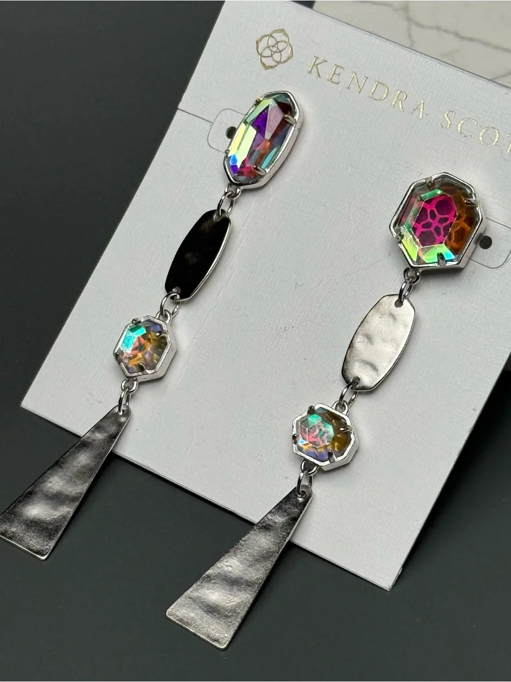 Kendra Scott Silver Linear Earrings in Dichroic - Picture 2 of 5